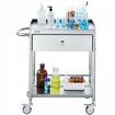 VEVOR Medical Cart 2 Layers Stainless Steel Cart 100 kg Weight Capacity Lab Utility Cart with 360° Silent Wheels and a Drawer for Lab Clinic Kitchen Salon