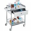 VEVOR Medical Cart 2 Layers Stainless Steel Cart 100 kg Weight Capacity Lab Utility Cart with 360° Silent Wheels and a Drawer for Lab Clinic Kitchen Salon