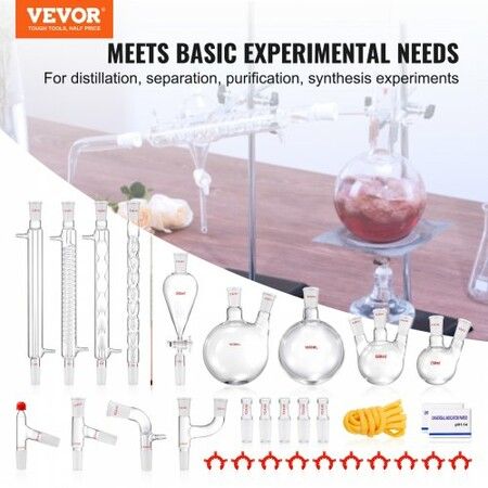 Lab Distillation Kit 3.3 Boro Lab Glassware Distillation Kit w/ 24 40 Joint 1L Essential Oil Distillation Apparatus Kit 32pcs Set of Glassware Equipment