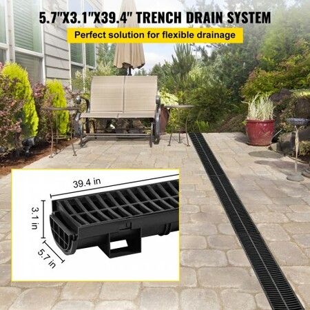 Drainage Trench Driveway Channel Drain Kit Plastic Grate-5.8