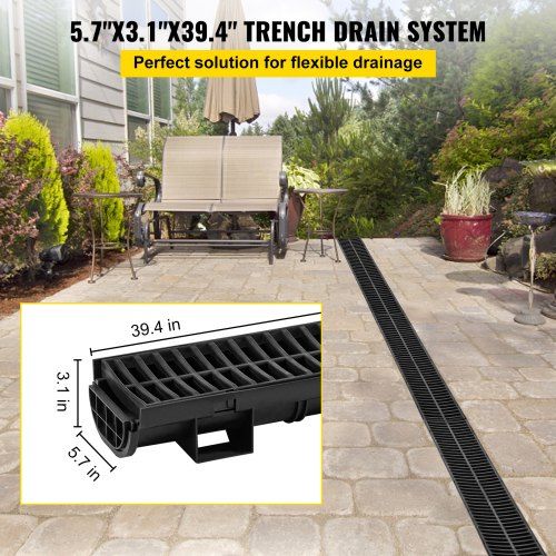 Drainage Trench Driveway Channel Drain Kit Plastic Grate-5.8