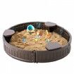 Sandbox with Cover 47.2 x 9.1 in Round Sand Box HDPE Sand Pit with 3 Corner Seating and Bottom Liner Kids Sandbox for Outdoor Backyard Beach Park Gift