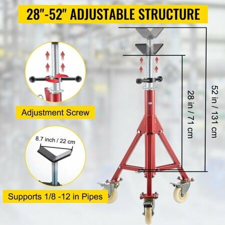 Pipe Stand Pipe Jack Stands with Casters Adjustable Height 28-52 Inch V Head Pipe Stand 882 LB Folding Portable Pipe Stands 1/8 to 12 Inch Pipe