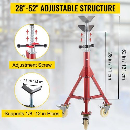 Pipe Stand Pipe Jack Stands with Casters Adjustable Height 28-52 Inch V Head Pipe Stand 882 LB Folding Portable Pipe Stands 1/8 to 12 Inch Pipe