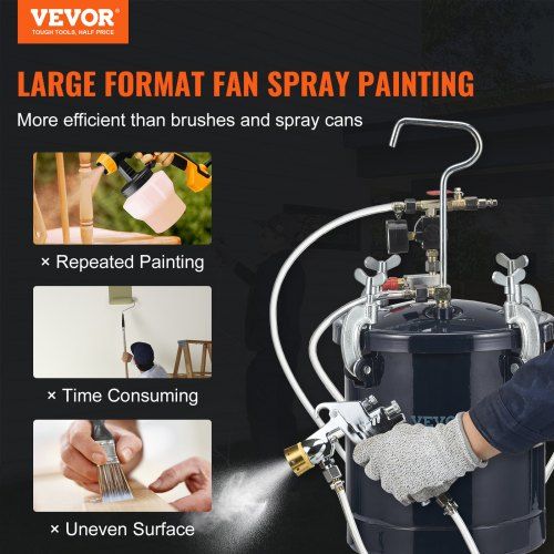 Spray Paint Pressure Pot Tank 10L/2.5gal Air Paint Pressure Pot 1.5mm+4mm Two Nozzles Two Spray Paint Guns for Industry Home Decor Architecture