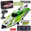 2.4GHz Remote Control Boat, 25KM/H High Speed Racing Jet Boats Gift Toy with LED Light for Pools Lakes River (Green)