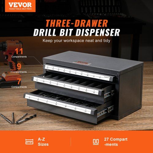 Drill Bit Dispenser Cabinet Three-Drawer Drill Bit Organizer Cabinet for A to Z Steel Drill Dispenser Organizer Cabinet with Labels Stackable