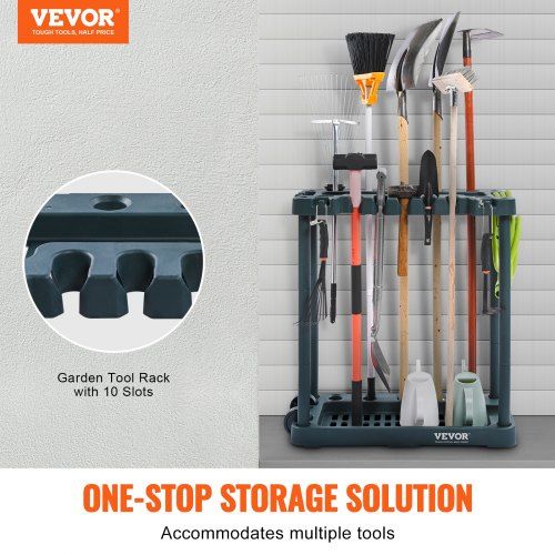 Garden Tool Organizer 10 Slots Yard Tool Tower Rack for Garage Organization and Storage Hold Long-Handled Tool/Rake/Broom/Shovel PP Garden Tool Stand