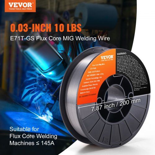 Flux Core Welding Wire E71T-GS 0.030-inch 10LBS Gasless Mild Steel MIG Welding Wire with Low Splatter for All Position Arc Welding and Outdoor Use