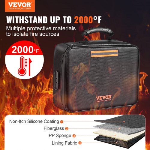 Fireproof Document Box Fireproof Document Bag with Lock 3-layer Fireproof and Waterproof File Box 360 x 270x105 mm with Zipper