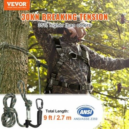 Tree Stand Safety Rope 9 ft/27.43m Treestand Lifeline Rope 0.6'' 30KN
