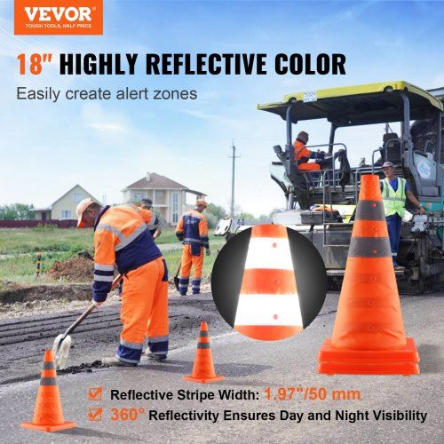 Safety Cones 2 Pack 18 inch Collapsible Traffic Cones Construction Cones with Reflective Collars Wide Base and A Storage Bag for Traffic Control Driving