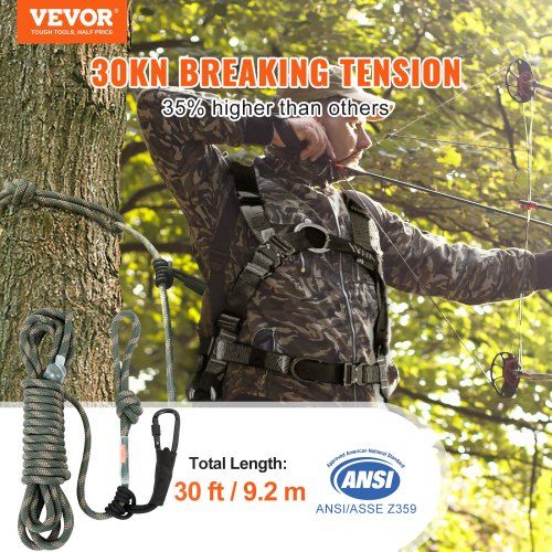 Tree Stand Safety Rope 30 ft/91.44 m Treestand Lifeline Rope 0.6'' 30KN