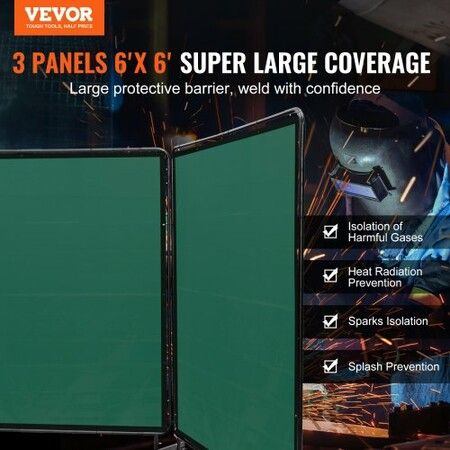 Welding Screen with Frame 3 Panel 6' x 6' Welding Curtain Screen 12 Wheels