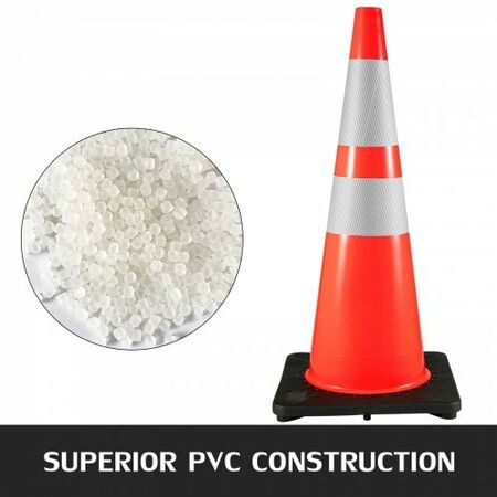 6Pack 36" Traffic Cones Safety Road Parking Cone with Black Weighted Base PVC Orange Traffic Safety Cones Hazard Cones Reflective Collars