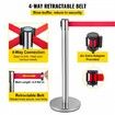 Crowd Control Stanchion Set of 6 Pieces Stanchion Set Stanchion Set with 2 m Red Retractable Belt Crowd Control Barrier with Rubber Base