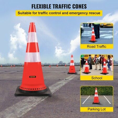 Safety Cones 8 x 30" Traffic Cones PVC Orange Construction Cones Reflective Collars Traffic Cones with Black Weighted Base Used for Driveway Road