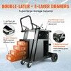 Welding Cart 2-Tier 4 Drawers Welder Cart with 265 LBS Weight Capacity 360 degree Swivel Wheels Tank Storage Safety Chains Heavy Duty Rolling MIG