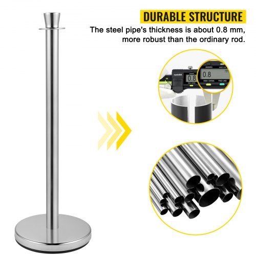 Crowd Control Stanchion Set of 2 Pieces Stanchion Set Stanchion Set with 5 ft/1.5 m Black Velvet Rope Silver Crowd Control Barrier