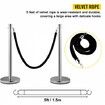 Crowd Control Stanchion Set of 2 Pieces Stanchion Set Stanchion Set with 5 ft/1.5 m Black Velvet Rope Silver Crowd Control Barrier