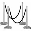 Crowd Control Stanchion Set of 2 Pieces Stanchion Set Stanchion Set with 5 ft/1.5 m Black Velvet Rope Silver Crowd Control Barrier