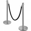 Crowd Control Stanchion Set of 2 Pieces Stanchion Set Stanchion Set with 5 ft/1.5 m Black Velvet Rope Silver Crowd Control Barrier