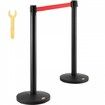 Crowd Control Stanchions 2-Pack Crowd Control Barriers Carbon Steel Baking Painted Stanchion Queue Post with 11FT Red Retractable Belt Belt Barriers