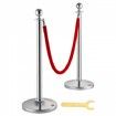 Stanchion Post with Velvet Rope 4-Pack Crowd Control Stanchion with 2PCS 5FT Red Velvet Ropes Stainless Steel Queue Barrier Line Divider with Base Ball Top