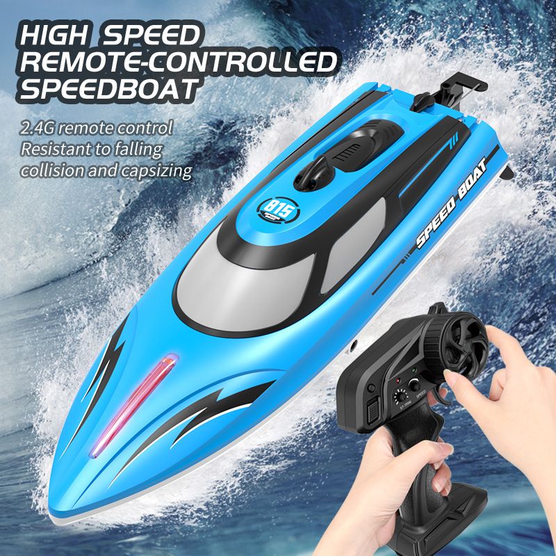 RC Boat with LED Light for Pools and Lakes, 2.4GHz Fast Remote Control Boat for Kids, Low Battery Reminder (Blue)