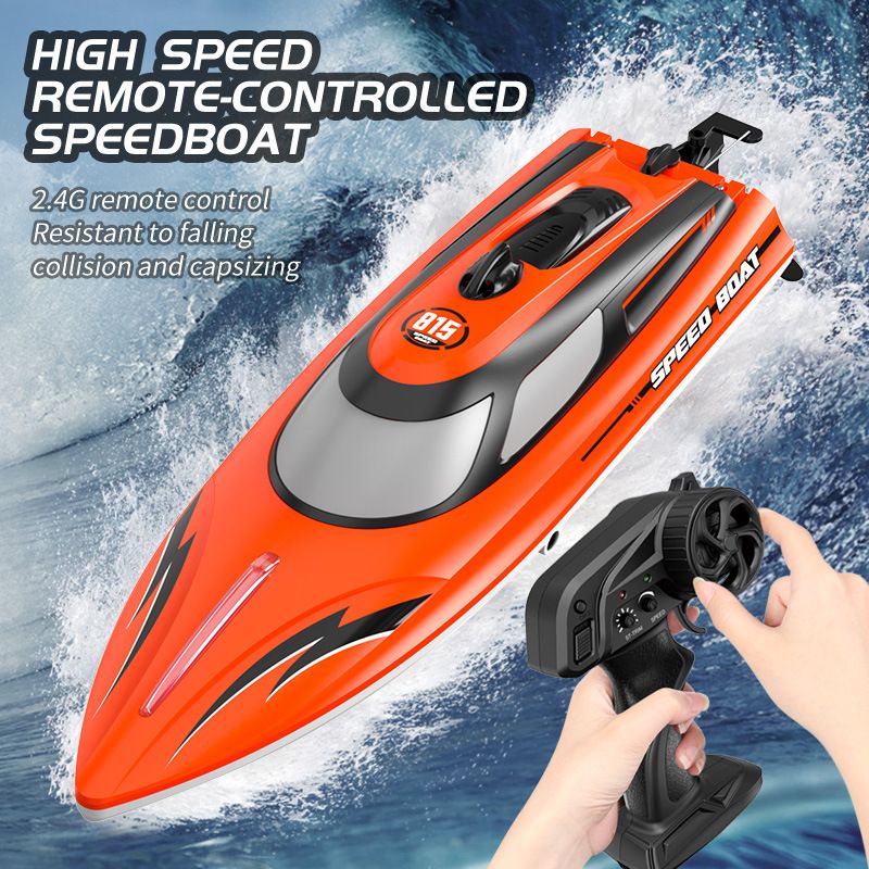 RC Boat with LED Light for Pools and Lakes, 2.4GHz Fast Remote Control Boat for Kids, Low Battery Reminder (Orange)