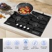 Maxkon 60cm Gas Cooktop 4 Burners Cooker Stove Cook Hob Top Black Glass Stovetop Surface NG LPG Auto Pulse Ignition Metal Knobs