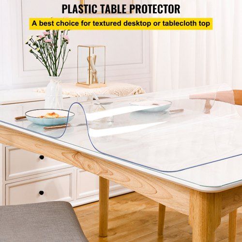 Plastic Table Cover 40 x 80 Inch 01.6 x 203.2 cm 1.5 mm Thick Clear Table Protector Rectangle Clear Desk Mat Waterproof & Easy Cleaning