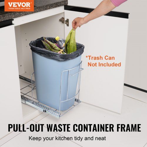 Pull-Out Trash Can Under Mount Kitchen Waste Container with Slide ang Handle 16 kg Load Capacity Heavy Duty Garbage Recycling Bin