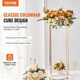 2PCS 31.5inch/80cm High Wedding Flower Stand With Acrylic LaminateMetal Vase Column Geometric Centerpiece Stands Gold Rectangular Floral Display Rack