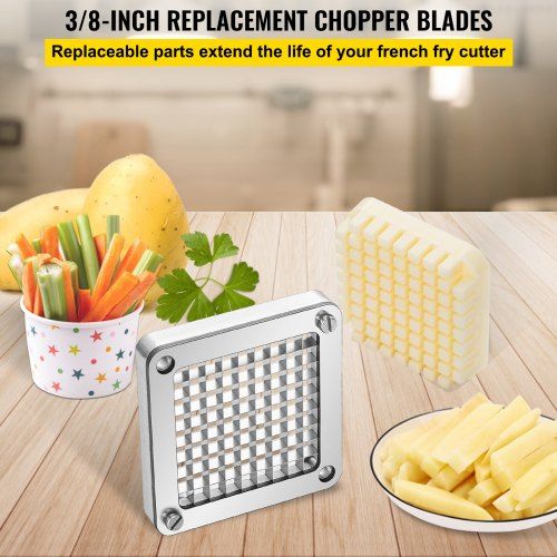 French Fry Cutter Chopper Replacement Blade & Push Block 3/8-inch 3 Pieces