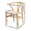 1 Set of 2 Artiss Dining Chairs Wooden Rattan Seat Wishbone Back