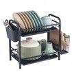 Dish Drying Rack 2 Tier Large Capacity Dish Drainers Rustproof Carbon Steel Dish Drainer with Drainboard Storage Space Saver Cup and Utensil Holder