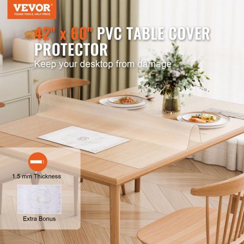 PVC Table Protector 42x60 Inch Frosted Plastic Desk Protector 1.5mm Thick