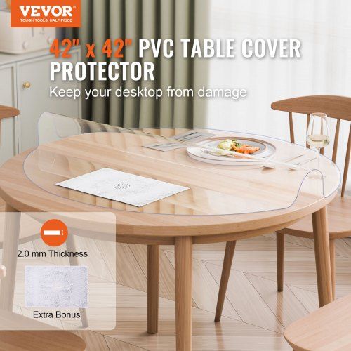 PVC Table Protector 42 Inch Round Clear Plastic Desk Protector 2.0mm Thick