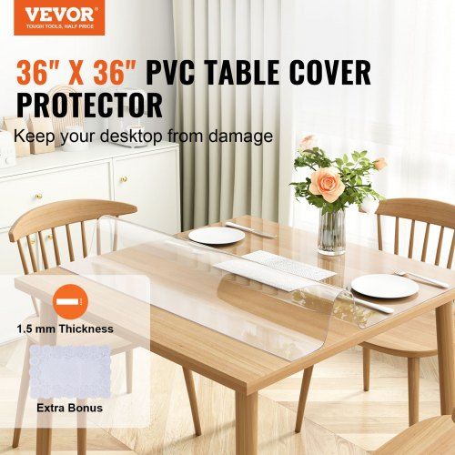 Clear Table Cover Protector 36"x36"/916 x 916 mm Table Cover 1.5 mm Thick PVC Plastic Tablecloth Waterproof Desktop Protector