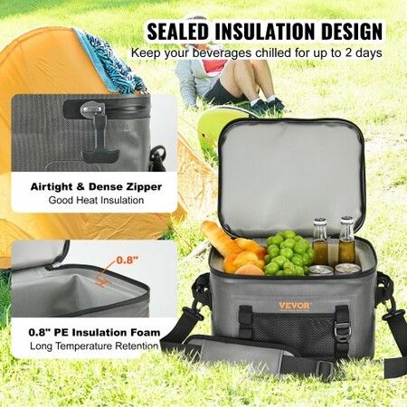 Soft Cooler Bag 16 Cans Soft Sided Cooler Bag Leakproof with Zipper Waterproof Soft Cooler Insulated Bag Lightweight & Portable Collapsible Cooler