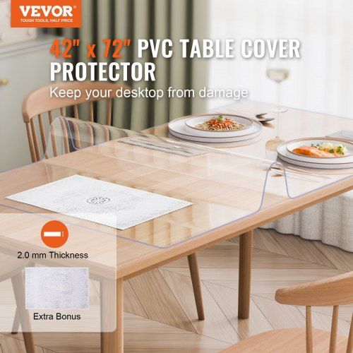 PVC Table Protector 42x72 Inch Clear Plastic Desk Protector 2.0mm Thick