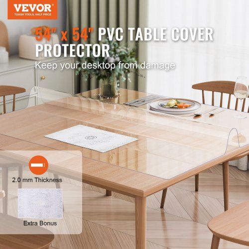 PVC Table Protector 54x54 Inch Clear Plastic Desk Protector 2.0mm Thick