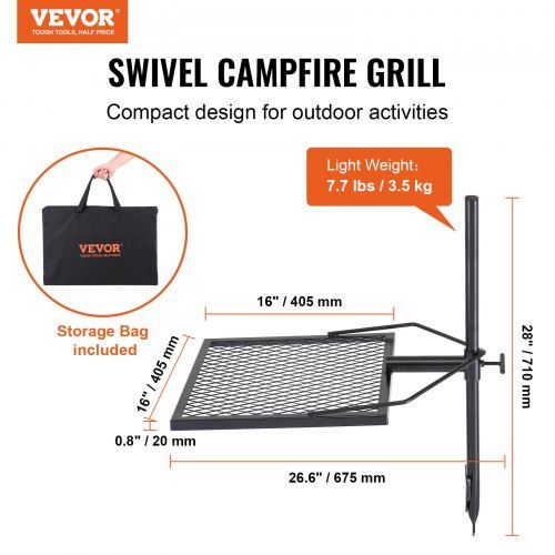 Swivel Campfire Grill Fire Pit Grill Grate over Fire Pits Heavy Duty Steel Grill Grates 360 degree Adjustable Open Fire Outdoor Cooking Equipment Portable