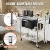 Kitchen Utility Cart 3 Tiers Wire Rolling Cart Steel Service Cart on Wheels Metal Storage Trolley with 80mm Basket Curved Handle PP Liner 6 Hooks