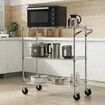 Kitchen Utility Cart 3 Tiers Wire Rolling Cart Steel Service Cart on Wheels Metal Storage Trolley with 80mm Basket Curved Handle PP Liner 6 Hooks