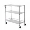 Kitchen Utility Cart 3 Tiers Wire Rolling Cart Steel Service Cart on Wheels Metal Storage Trolley with 80mm Basket Curved Handle PP Liner 6 Hooks