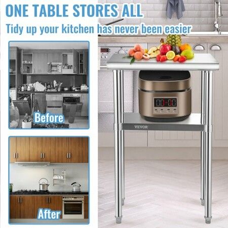 650x457mm Stainless Steel Work Prep Table Commercial Food Prep Table