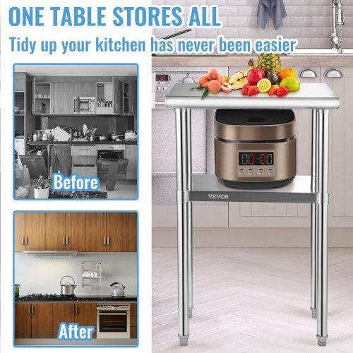 650x457mm Stainless Steel Work Prep Table Commercial Food Prep Table