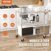Kitchen Utility Cart 3 Tiers Wire Rolling Cart with 300kg Capacity Steel Service Cart on Wheels Metal Storage Trolley with 80mm Deep Basket Curved Handle